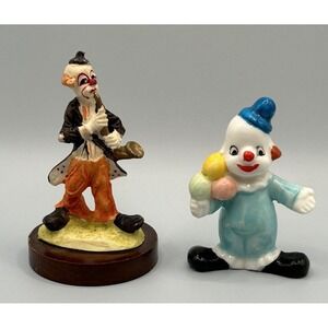 Vtg Pucci Arnart Hobo Clown Figurine And Ceramic Clown with Balloons Set of 2